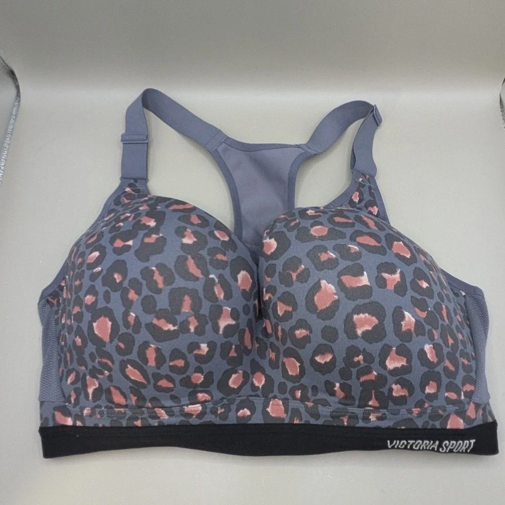Victoria Sport Womens High Impact Leopard Print Racerback Sports Bra Size 32DDD